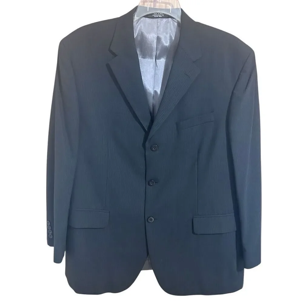 CEZANI Men's 46R 100% Wool Black Pinstripe 3-Button Suit Jacket Sport Coat Blaze